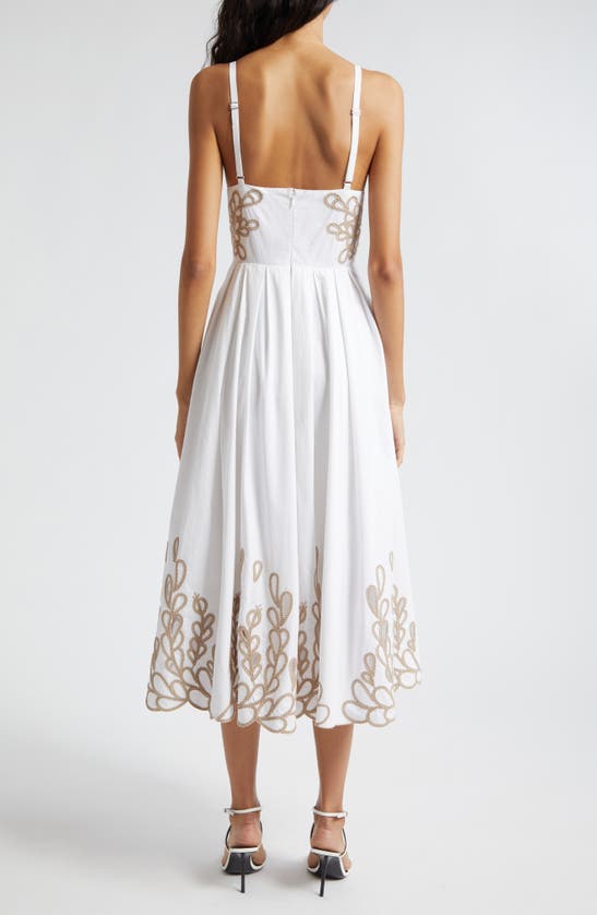 Shop Cinq À Sept Maude Braid Detail Cotton Midi Dress In White/ Khaki