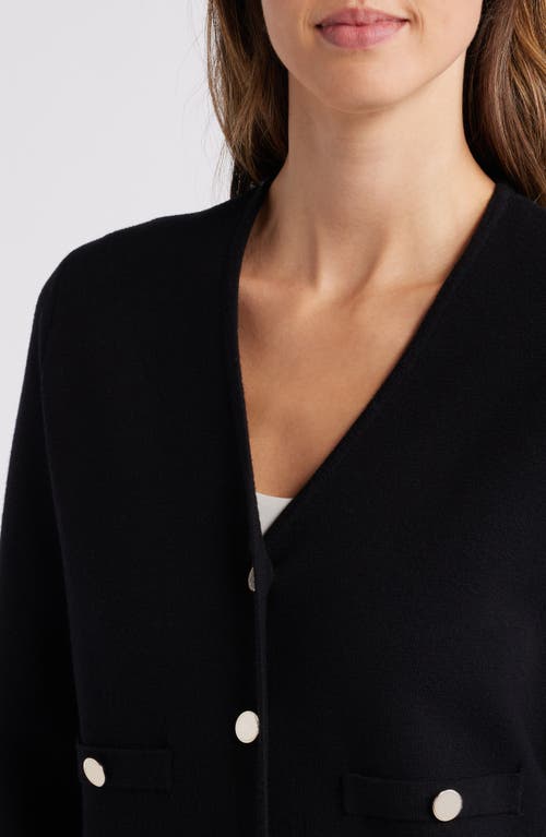 Shop Anne Klein V-neck Patch Pocket Cardigan In Anne Black