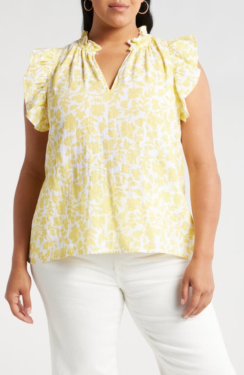 caslon(r) Vine Print Ruffle Cotton Gauze Top White- Yellow Kindred Flower at Nordstrom,