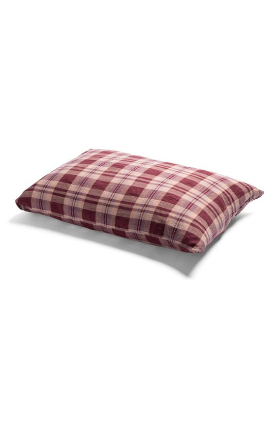 Shop Piglet In Bed Set Of 2 Check Linen Pillowcases In Berry Check