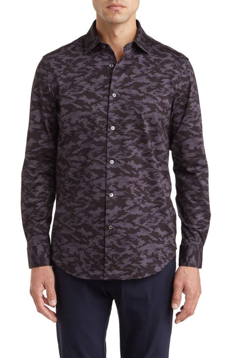 OoohCotton® Camo Print Button-Up Shirt