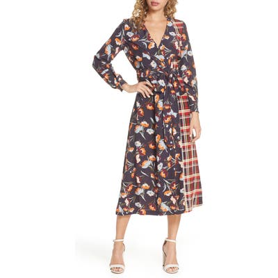 French Connection Anneli Mixed Print Long Sleeve Dress, Blue