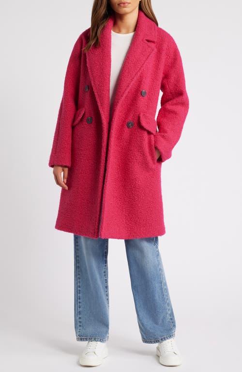 Shop Bcbg Double Breasted Bouclé Coat In Magenta