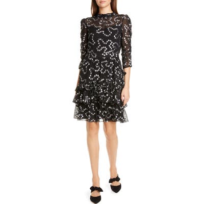 Rebecca Taylor Met Nuage Metallic Dot Ruffle Silk Blend Dress