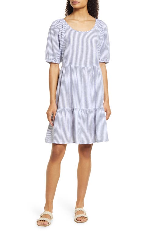 beachlunchlounge Luca Puff Sleeve Linen & Cotton A-line Dress in Blue Pigeon
