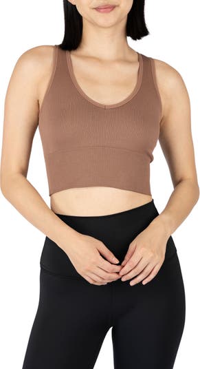 90 Degree By Reflex Womens Seamless V-Neck Cropped Ribbed Tank Top