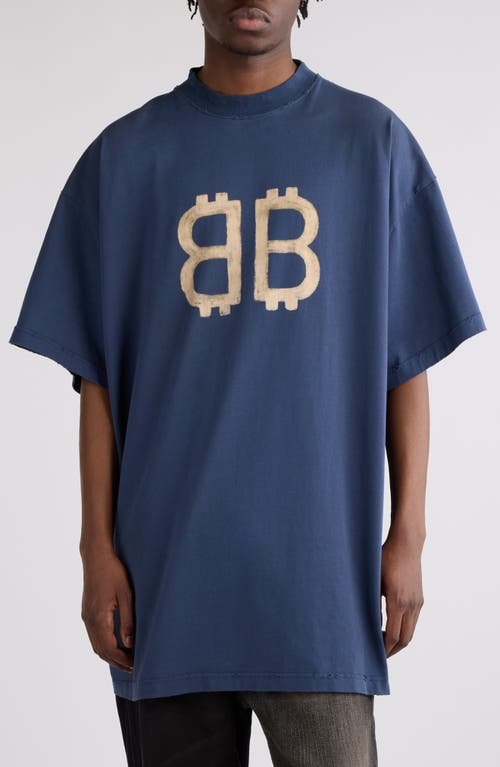 Balenciaga Gender Inclusive Oversize Crypto Logo Graphic T-Shirt in Washed Blue at Nordstrom, Size 3