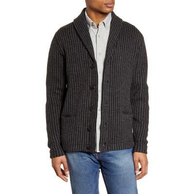 Schott Nyc Houndstooth Wool Blend Cardigan Sweater, Grey