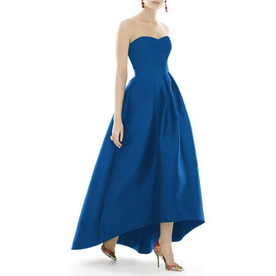 Alfred Sung Strapless High/low Satin Twill Ballgown, Blue