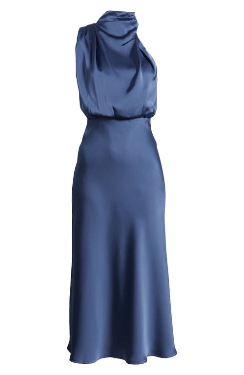 Shop Lulus Distinctive Charm Asymmetric Satin Cocktail Dress In Denim Blue