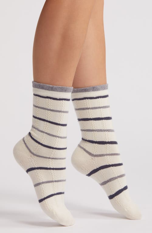 Casa Clara Print Crew Socks In Cream Stripe