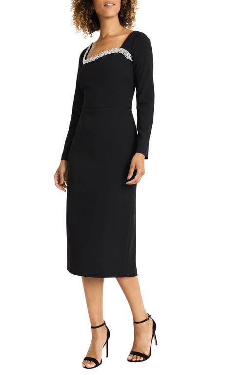 Shop Maggy London Beaded Long Sleeve Midi Dress In Black