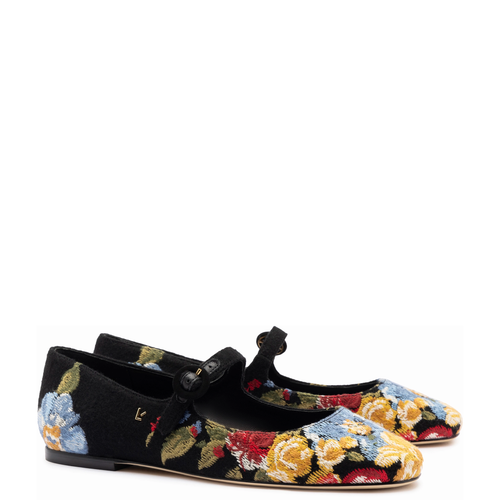 Shop Larroude Larroudé X Markarian Flat In Floral Wool And Embroidery In Black