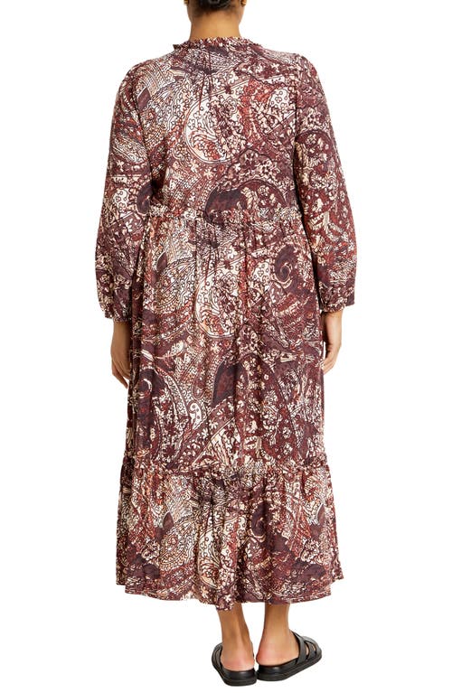 City Chic Gaia Long Sleeve Tiered Maxi Dress In Cocoa Paisley