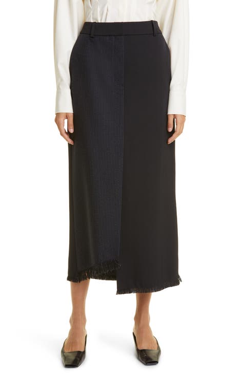Pinstripe Fringe Virgin Wool & Wool Blend Skirt