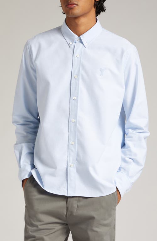 AMI PARIS Classic Ami de Coeur Logo Embroidered Button-Down Shirt in Sky Blue at Nordstrom, Size X-Large