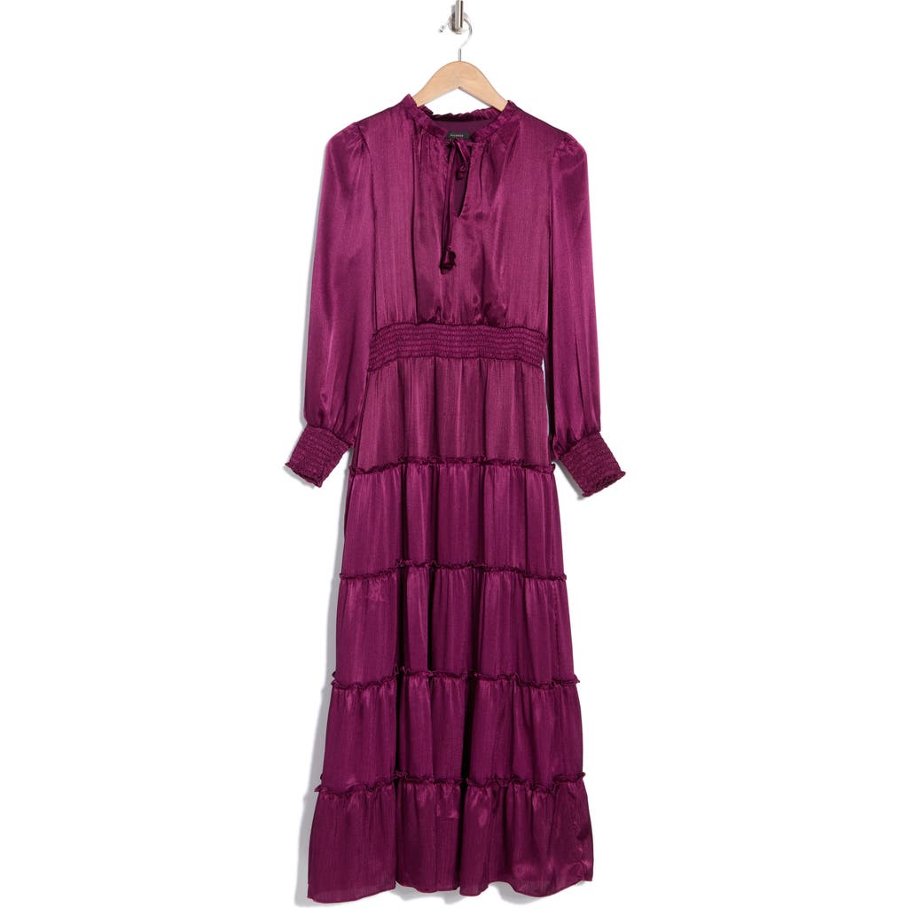 Halogen ® Satin Long Sleeve Tiered Maxi Dress In Deep Ruby Red