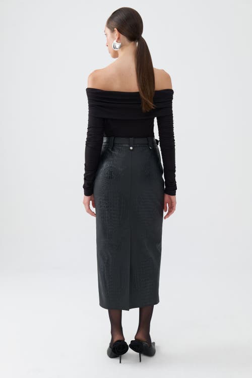 Shop Nocturne Faux Leather Midi Skirt With Belt In Black