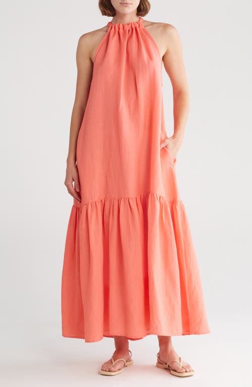Halter Neck Cover-Up Maxi Dress in Coral