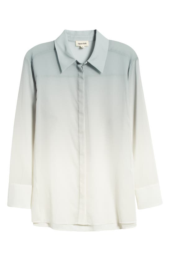 Shop Open Edit Oversize Semisheer Button-up Shirt In Green Ombre