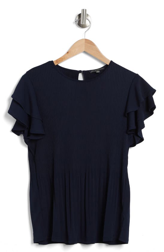 Adrianna Papell Rib Flutter Sleeve Top In Blue Moon