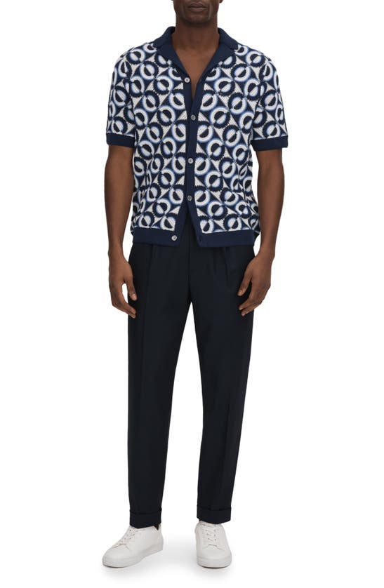Reiss Navy Frenchie Crochet Cuban Collar Shirt In Navy