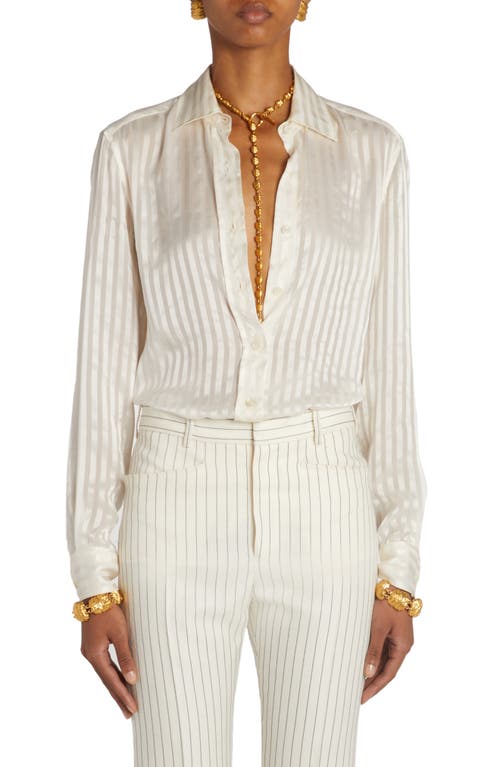 TOM FORD Stripe Silk Button-Up Shirt Ecru at Nordstrom, Us