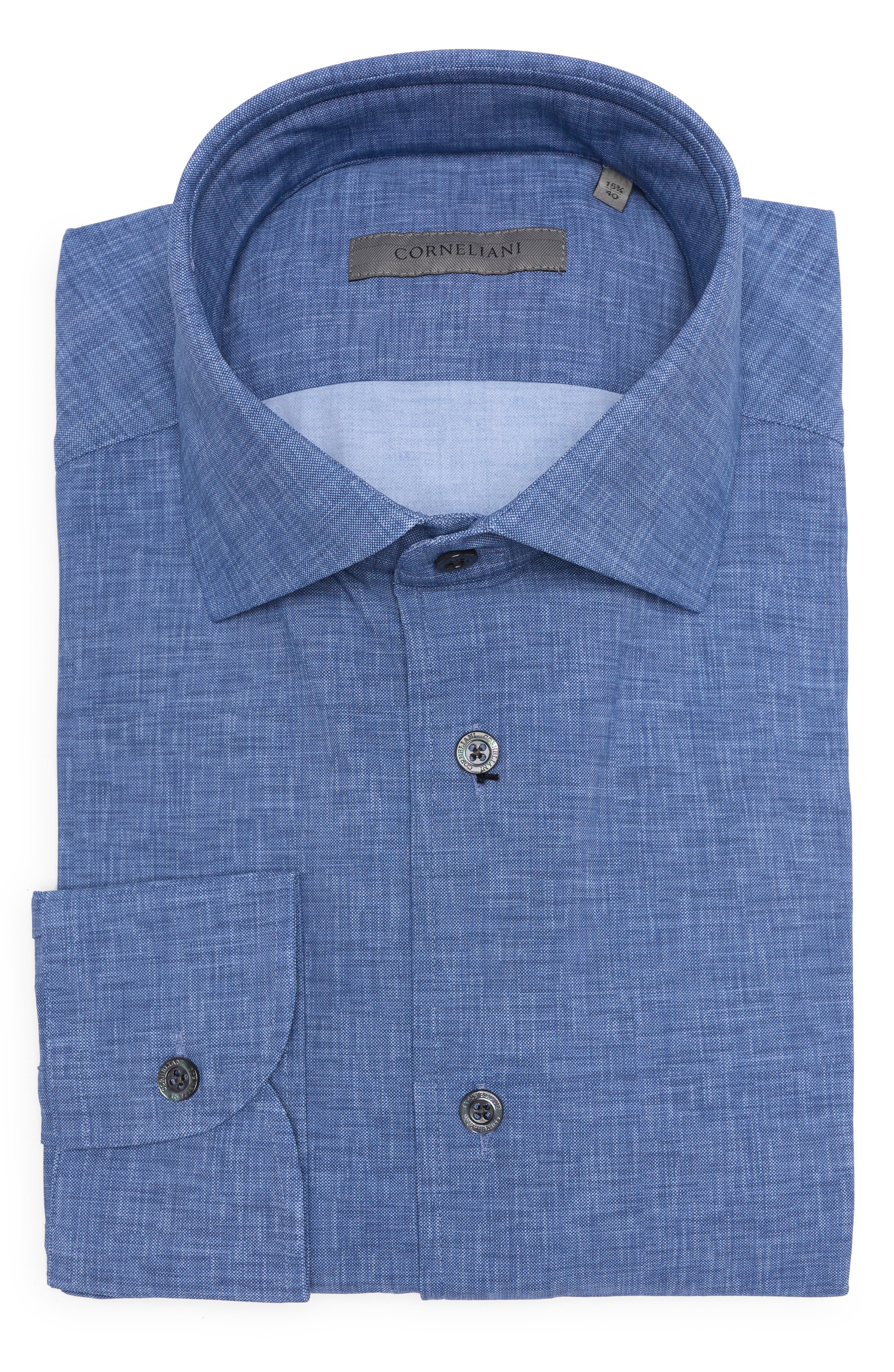 Corneliani Men's Denim-effect Button-Up Shirt - Blue - Size 16.5