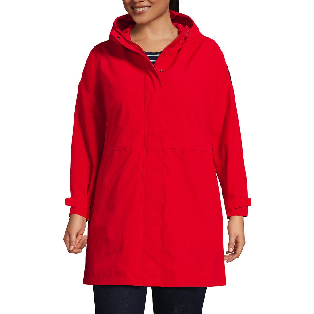 Lands' End Plus Size Squall Hooded Waterproof Raincoat In Bright Cherry