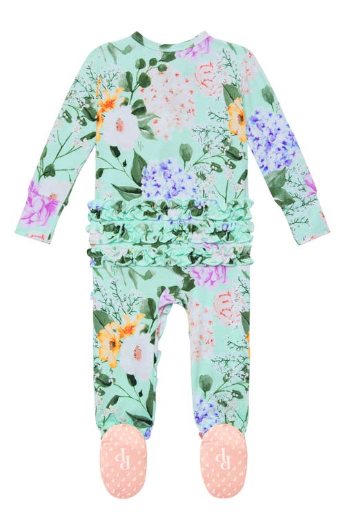 Shop Posh Peanut Erin Jeanette Ruffle Fitted Footie Pajamas (baby)<br> In Green