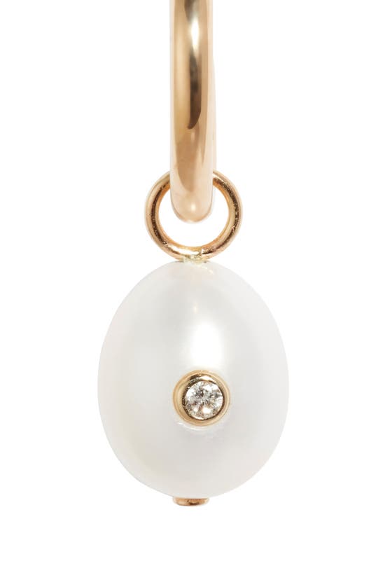 Shop Poppy Finch Diamond & Freshwater Pearl Drop Hoop Earrings In 14kyg