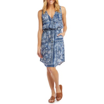 Karen Kane Print Tie Waist Dress, Blue