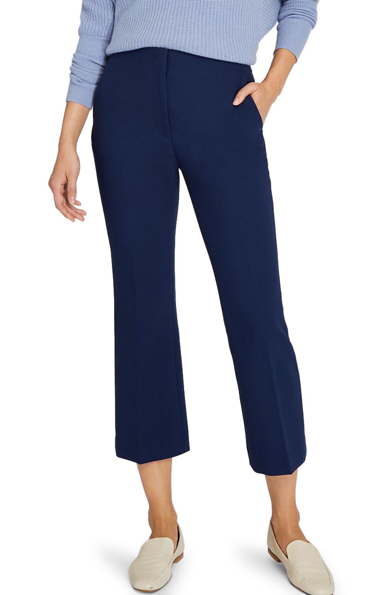 Club Monaco Crop Kick Flare Pants In Navy/bleu Marine