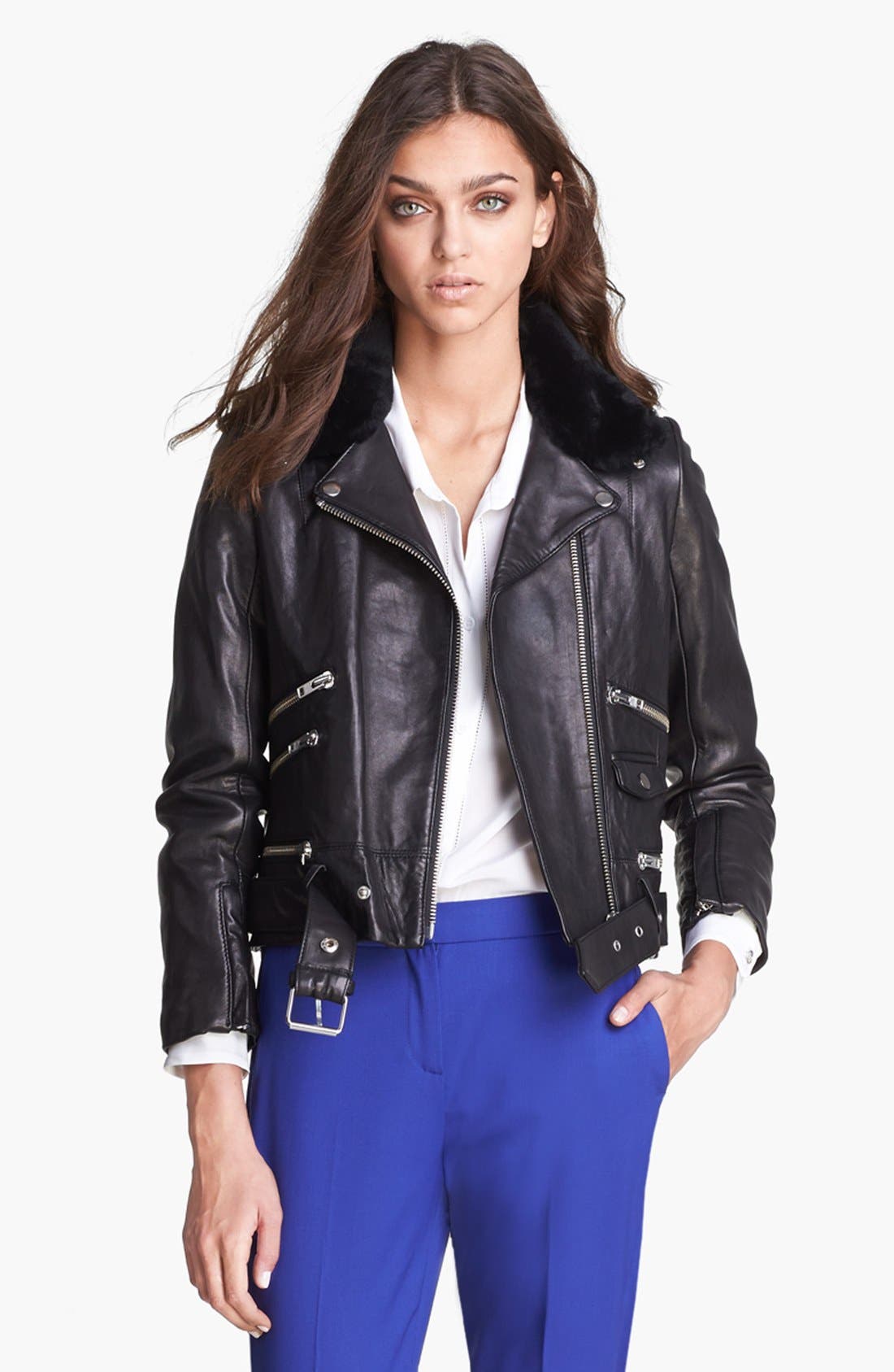 The Kooples Leather Biker Jacket With Genuine Fur Collar Nordstrom