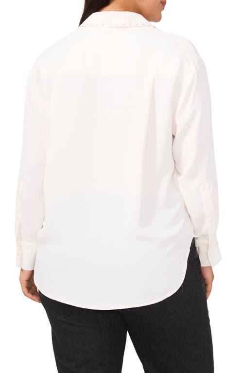 Shop Vince Camuto Stud Detail Crêpe De Chine Button-up Shirt In New Ivory
