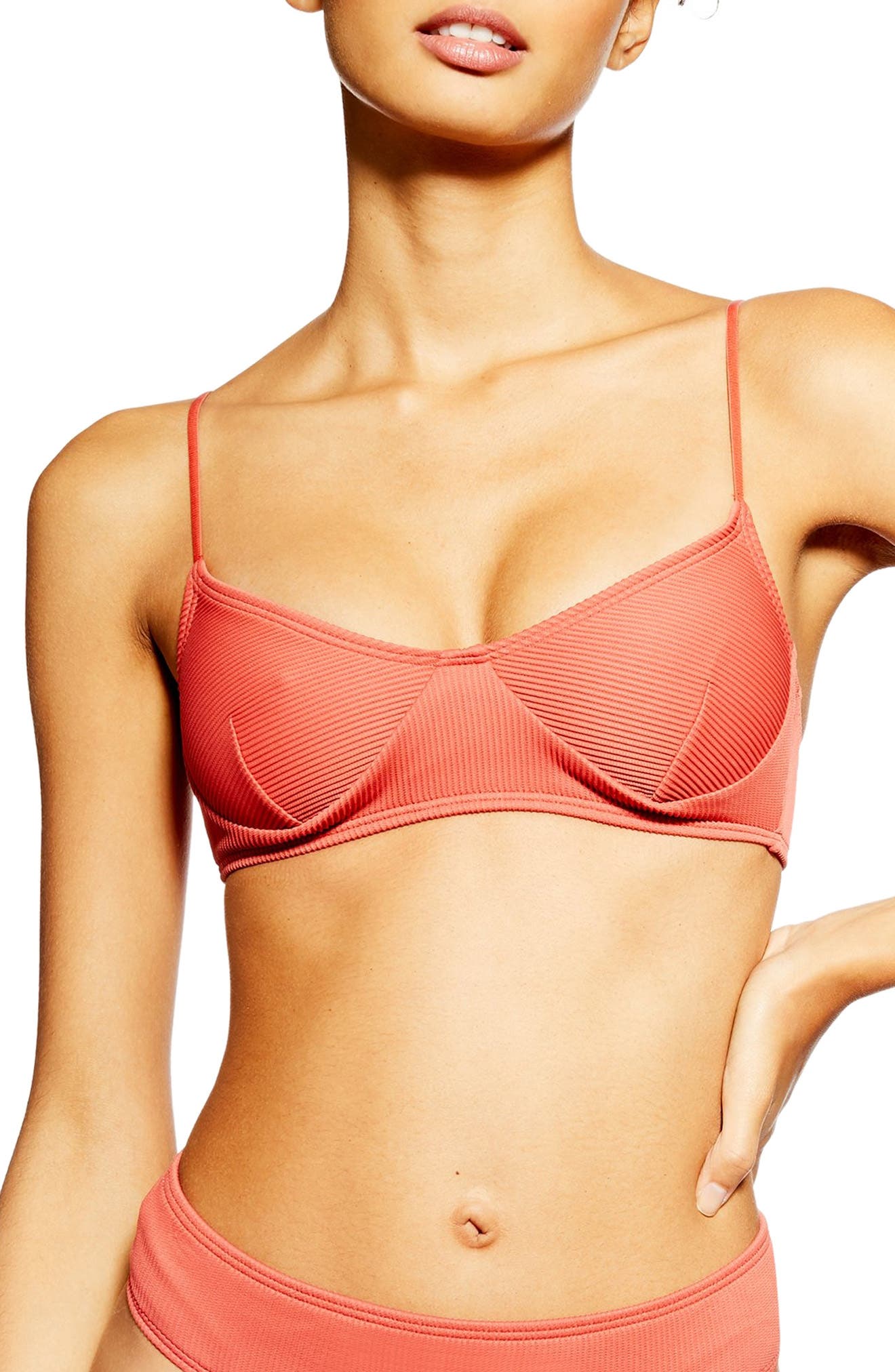 Topshop Ribbed Camisole Bikini Top, US (fits like 6-8) - Orange