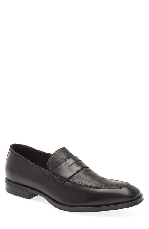 Canali Plain & Printed Penny Loafer in Black