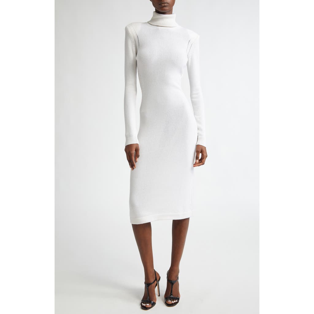 Tom Ford Turtleneck Long Sleeve Cashmere Sweater Dress In Off White