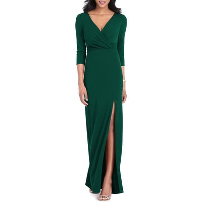 After Six Surplice Stretch Crepe Gown, Green