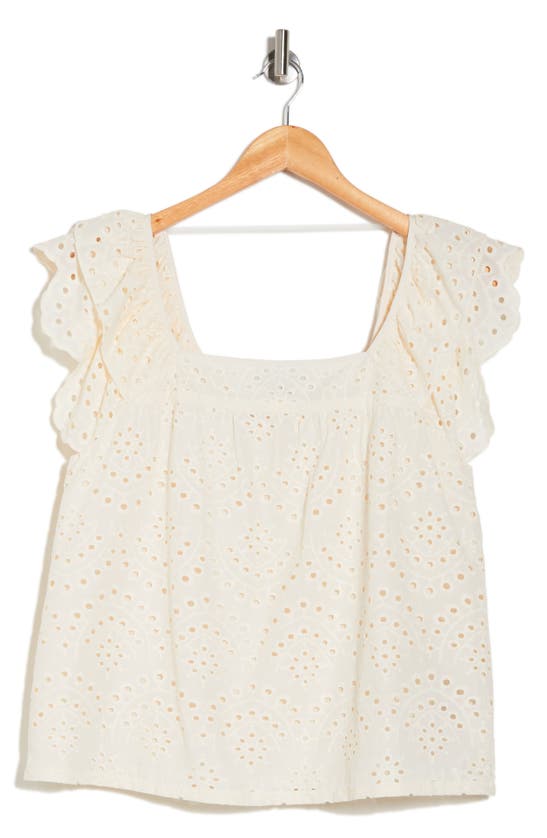 Shop Sanctuary Solana Embroidered Eyelet Flutter Sleeve Top In Soft Powder