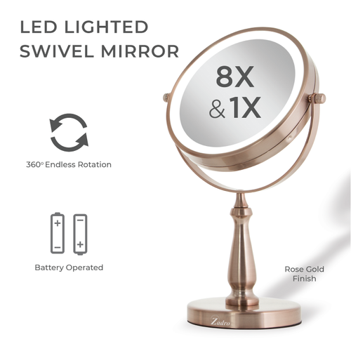 Zadro Lighted Makeup Mirror With 8x/1x Magnifications In Rose Gold