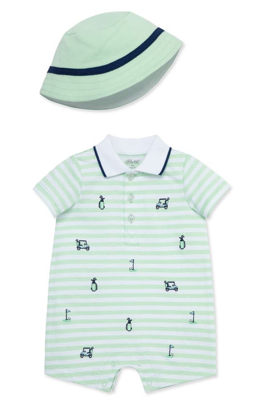 Shop Little Me Golf Romper & Hat Set In Green