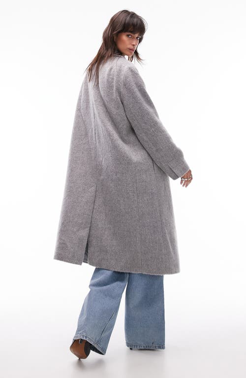 Shop Topshop Brushed Double Breasted Coat In Grey