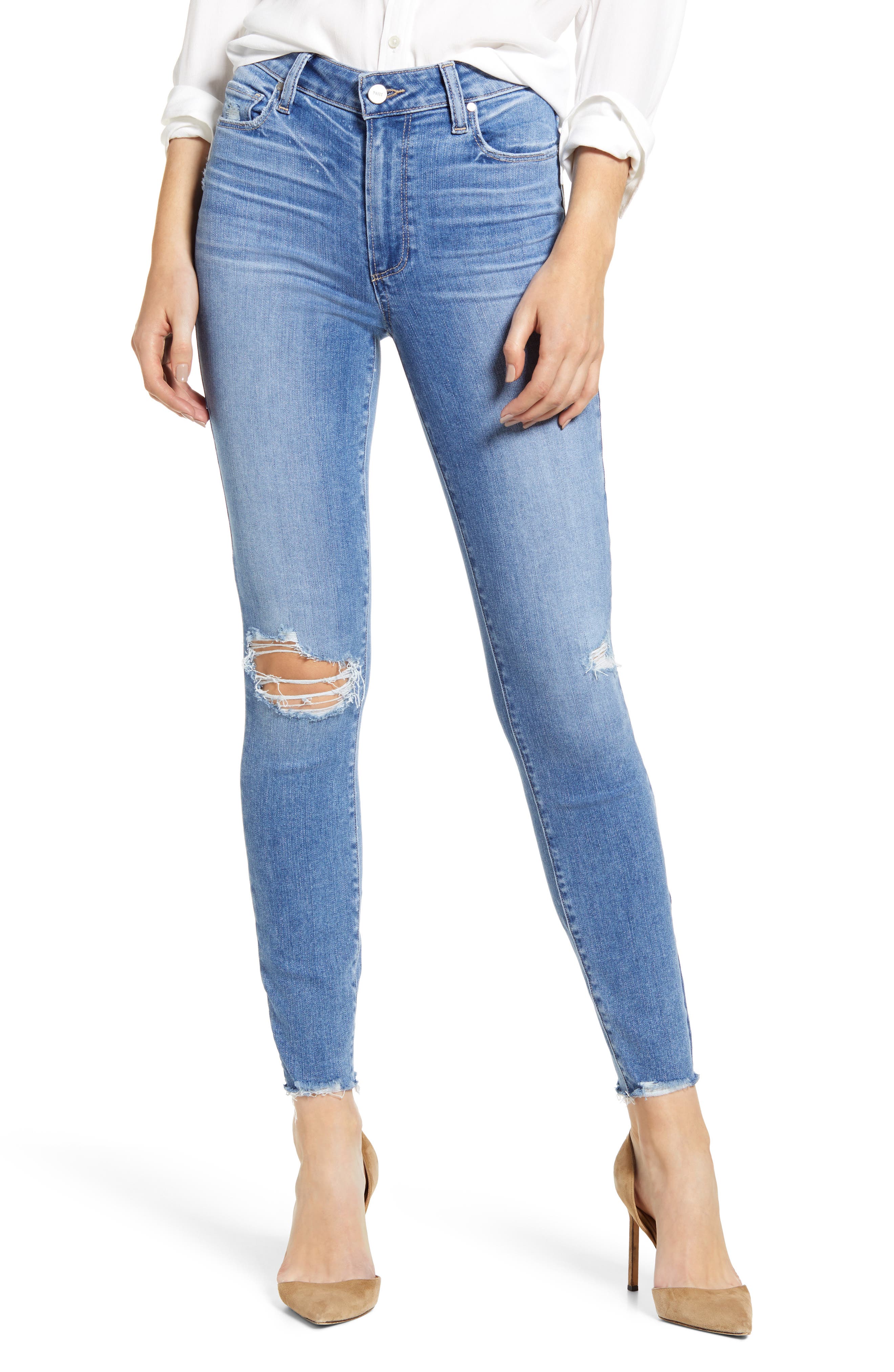 distressed jeans at ankle