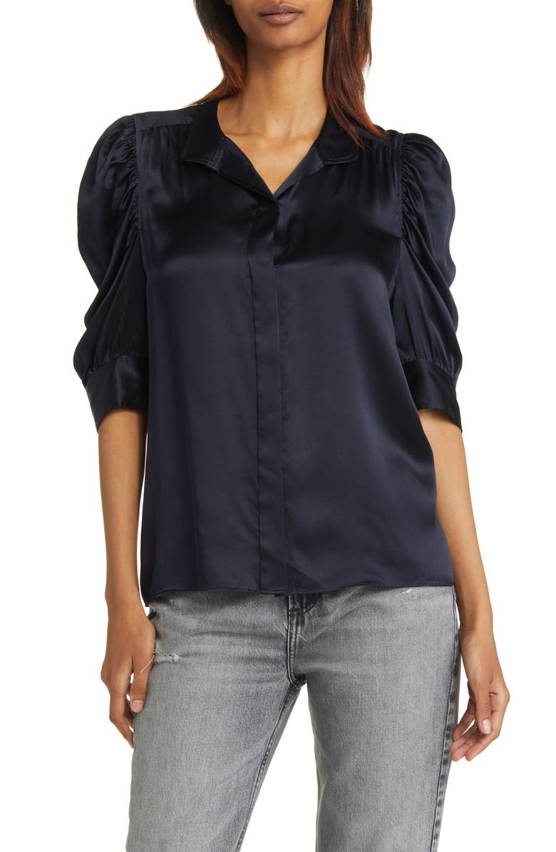 FRAME Gillian Three-Quarter Sleeve Silk Button-Up Shirt | Nordstrom