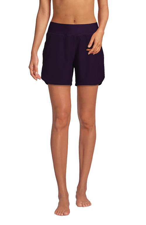 Shop Lands' End 5" Quick Dry Elastic Waist Board Shorts Swim Cover-up Shorts With Panty In Blackberry