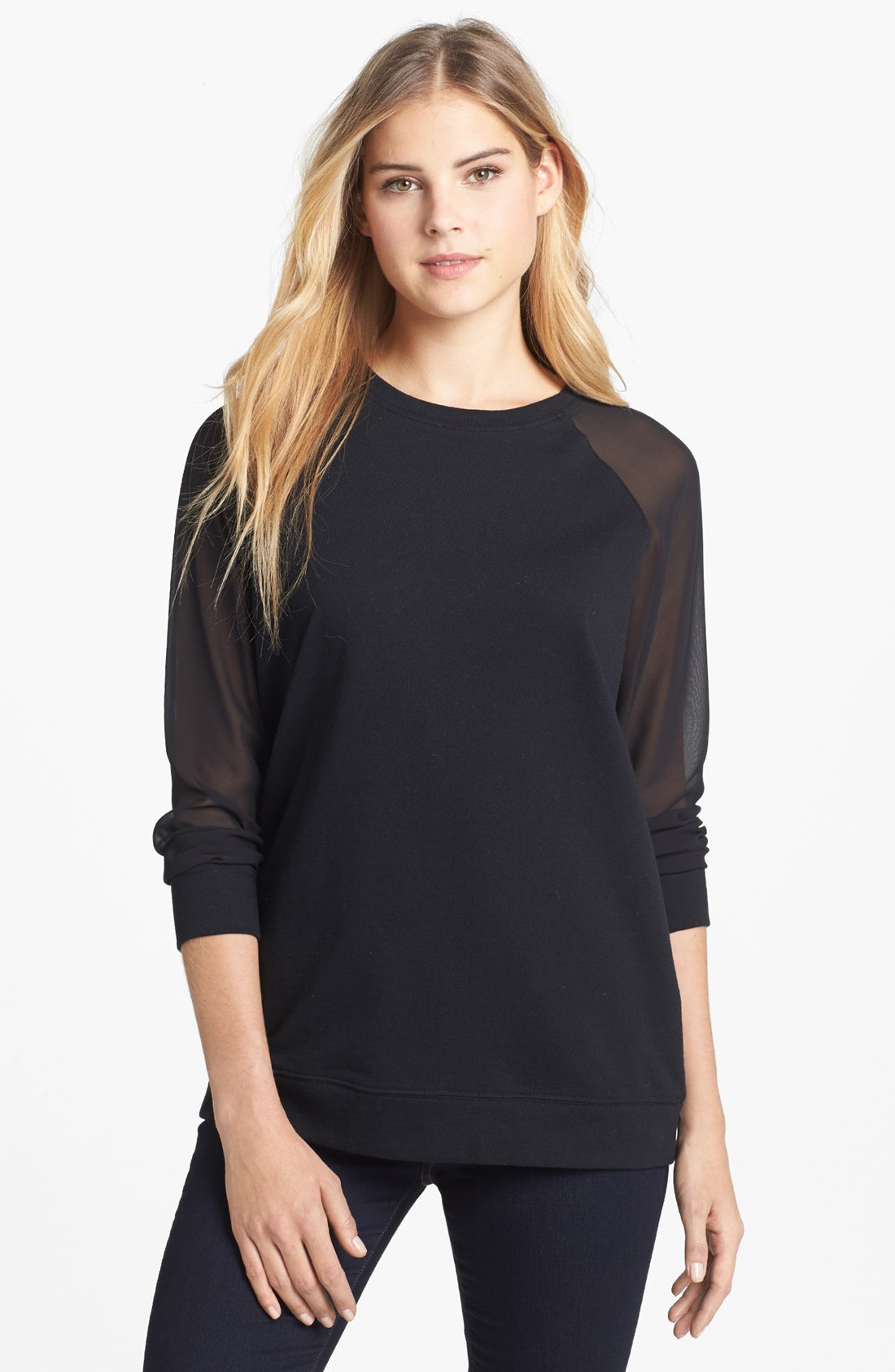 Two by Vince Camuto Chiffon Sleeve Sweatshirt | Nordstrom
