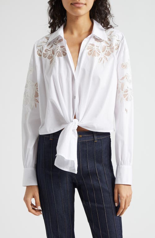 Shop Cinq À Sept Marianna Mesh Embroidered Button-up Shirt In White