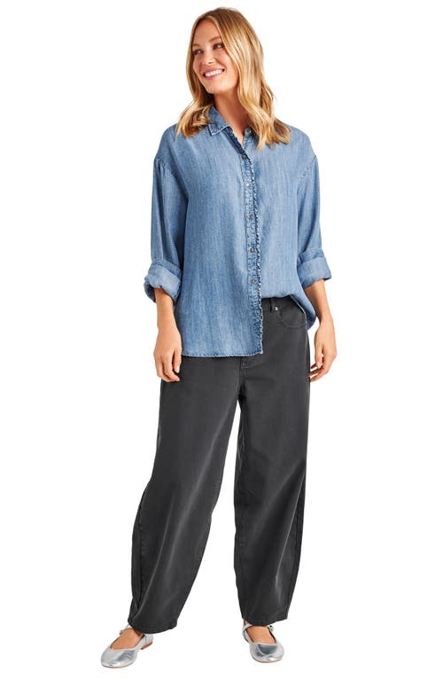 Shop Splendid Lia Ruffle Chambray Button-up Shirt In Indigo