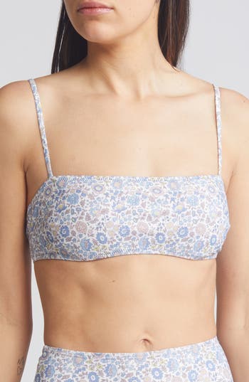 Nu Swim X Liberty London Lucky Floral Print Bandeau Bikini Top In Blue Multi